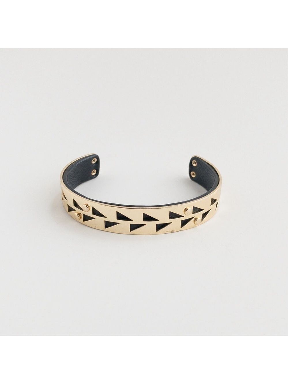 Stella & Dot Addison Cuff Bracelet Geometric Cut Out Black Leather Gold Tone